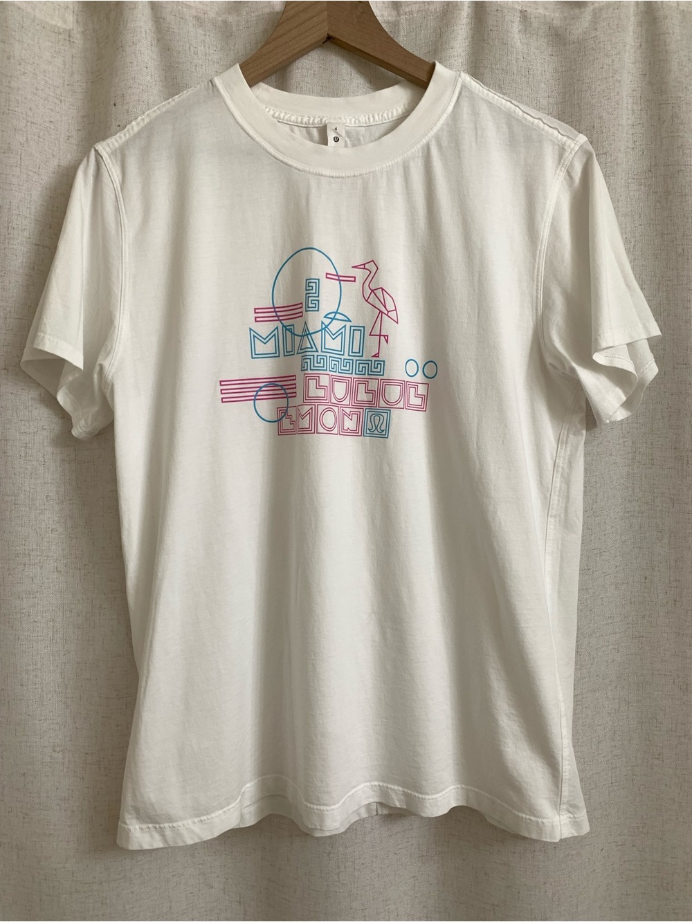 Lululemon All Yours Miami Exclusive Flamingo Motif Short Sleeve Top White Pima 4